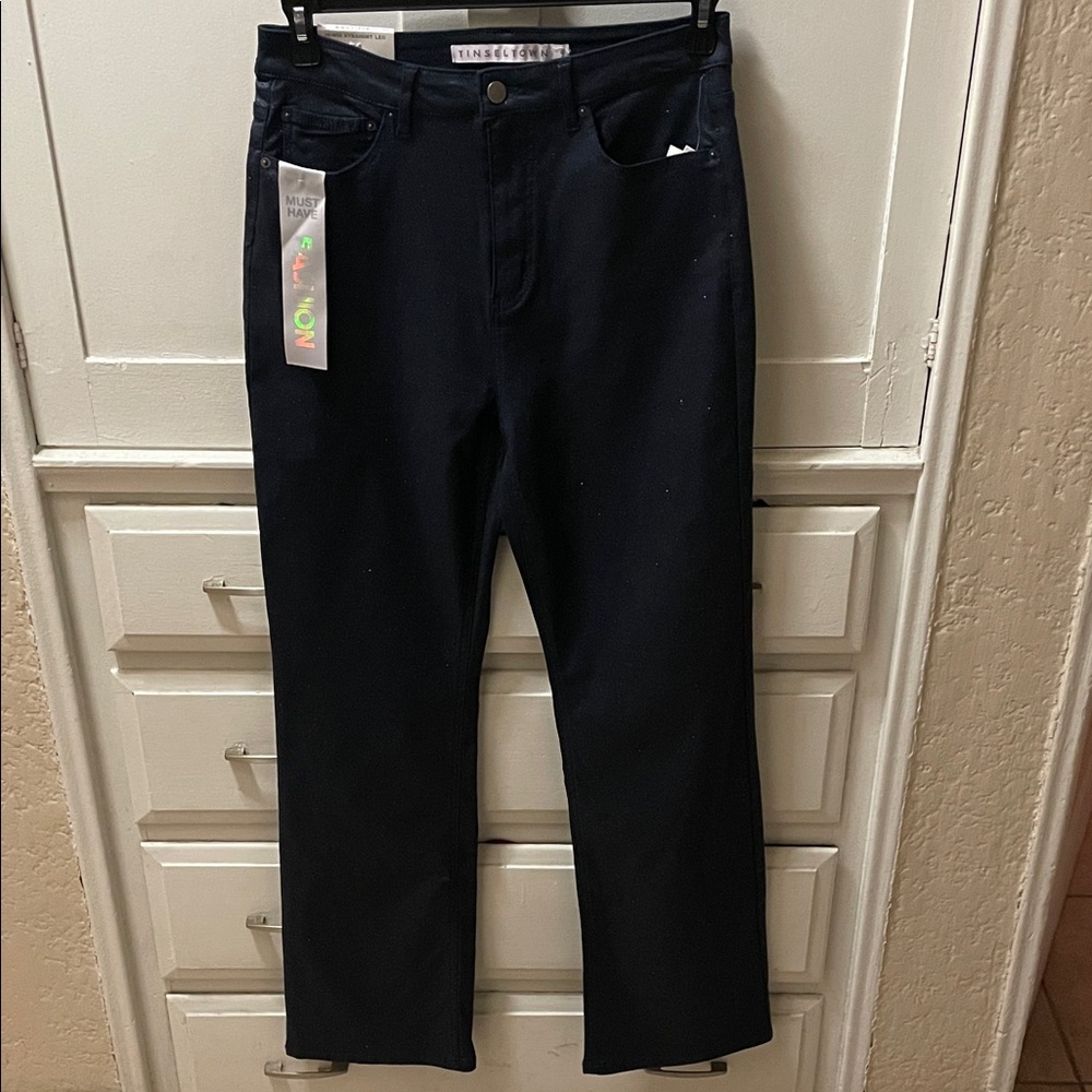 Tinseltown Women's High Rise Navy Blue Shimmer Jeans